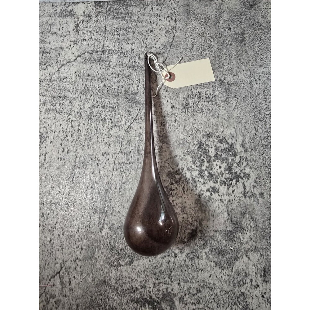 Jim Marvin Christmas Translucent Gray Blown Glass Long Teardrop Ornament 9"